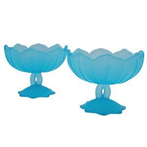 Westmoreland Lotus Blue Satin Mist Set of 2 Candle Holders Vintage Lovecore
